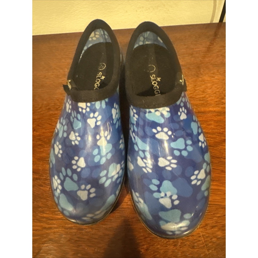 Sloggers Womens Blue Paw Print Garden Rain Shoes Size 7 Waterproof Slip On